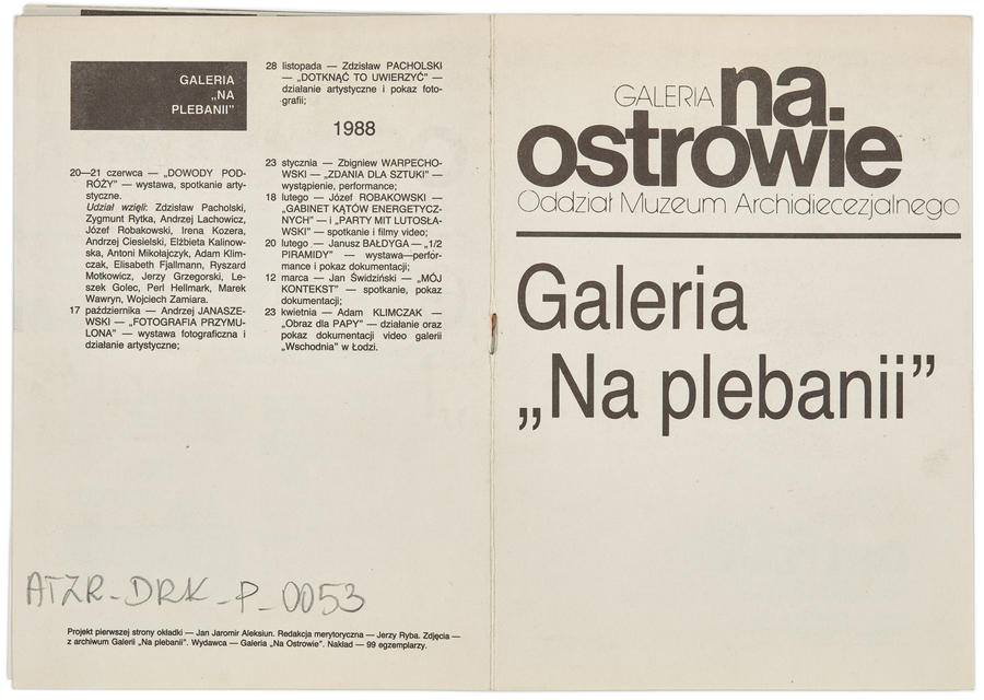 Broszura informacyjna Galerii Na Plebanii