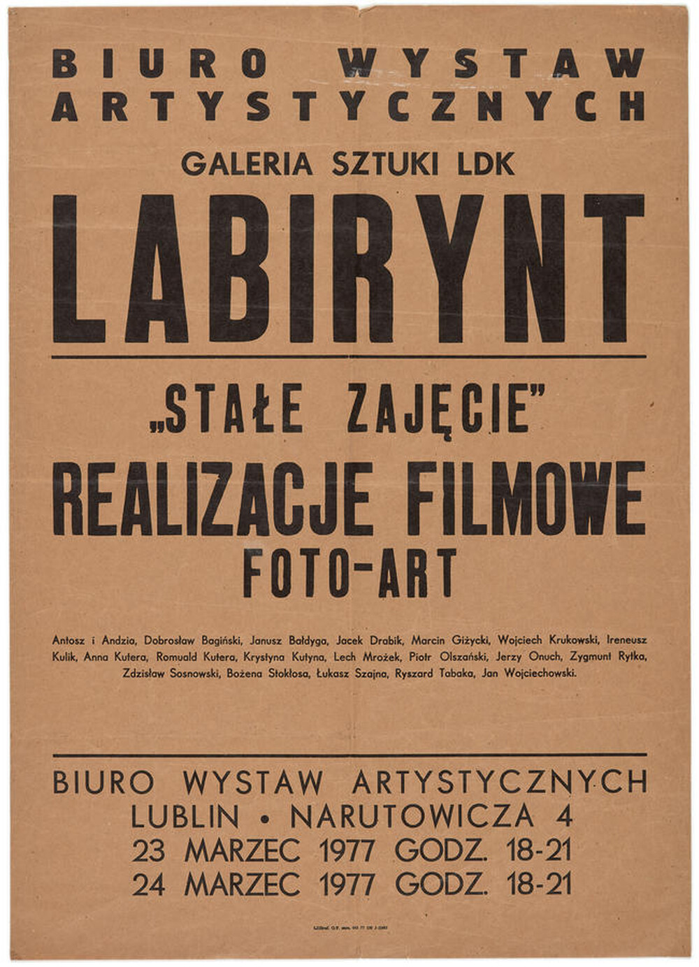 Plakat „Stałe zajęcie”, realizacje filmowe Foto-Art.