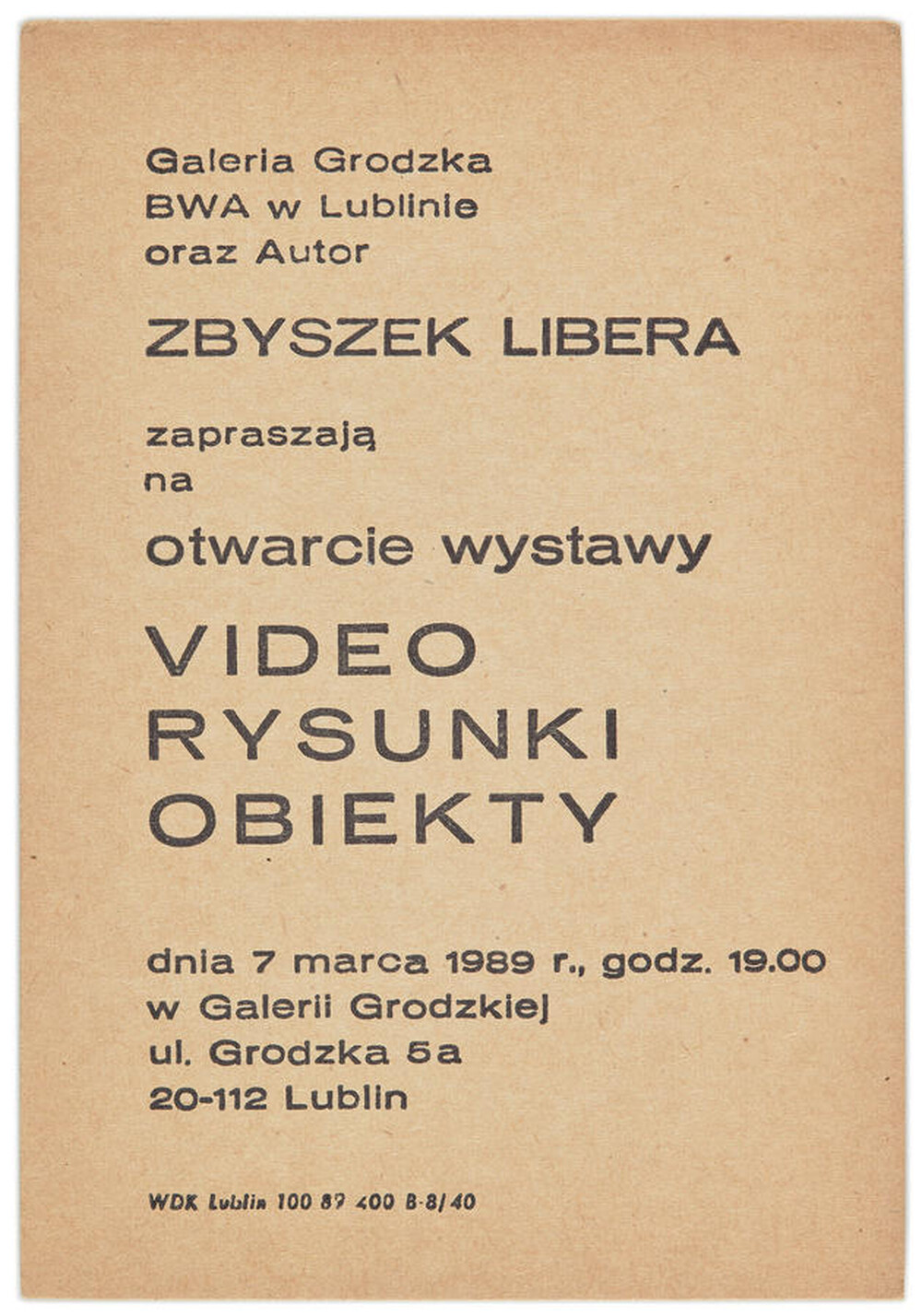 Invitation to the opening of an exhibition by Zbigniew Libera