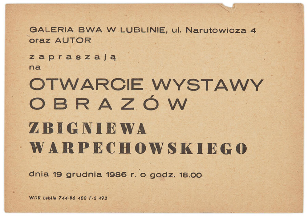 Zaproszenie na otwarcie do wystawy obrazów Zbigniewa Warpechowskiego
