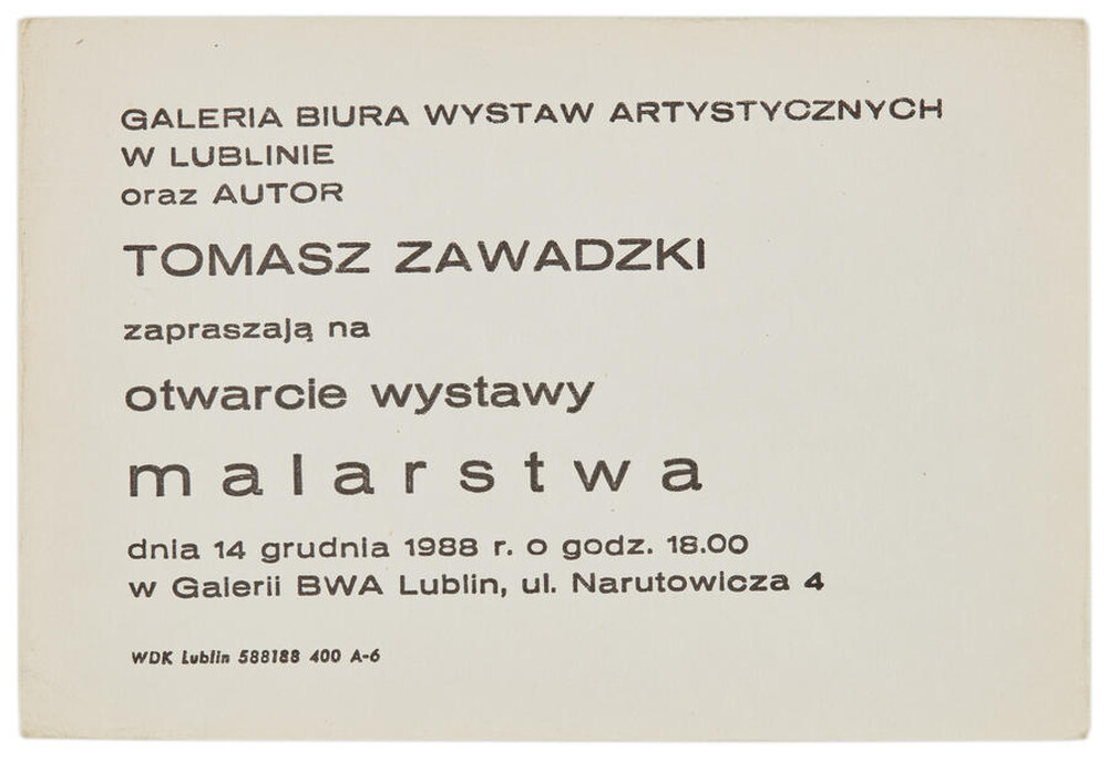 Zaproszenie na otwarcie  wystawy malarstwa Tomasza Zawadzkiego 