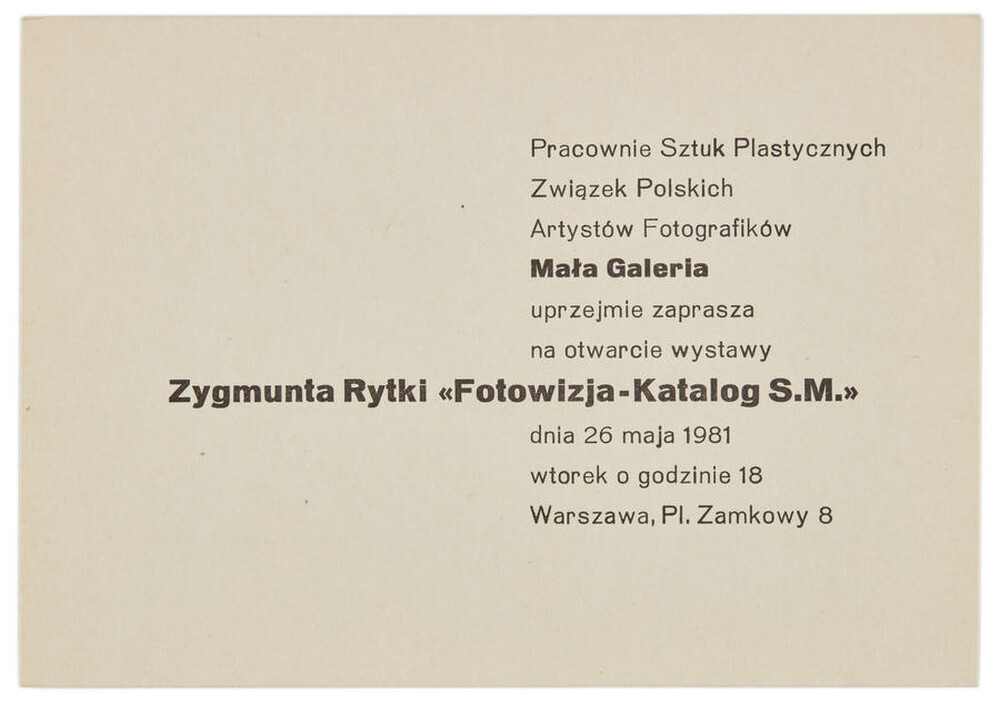 Zaproszenie na wystawę Zygmunta Rytki pt. „Fotowizja - Katalog S.M.”
