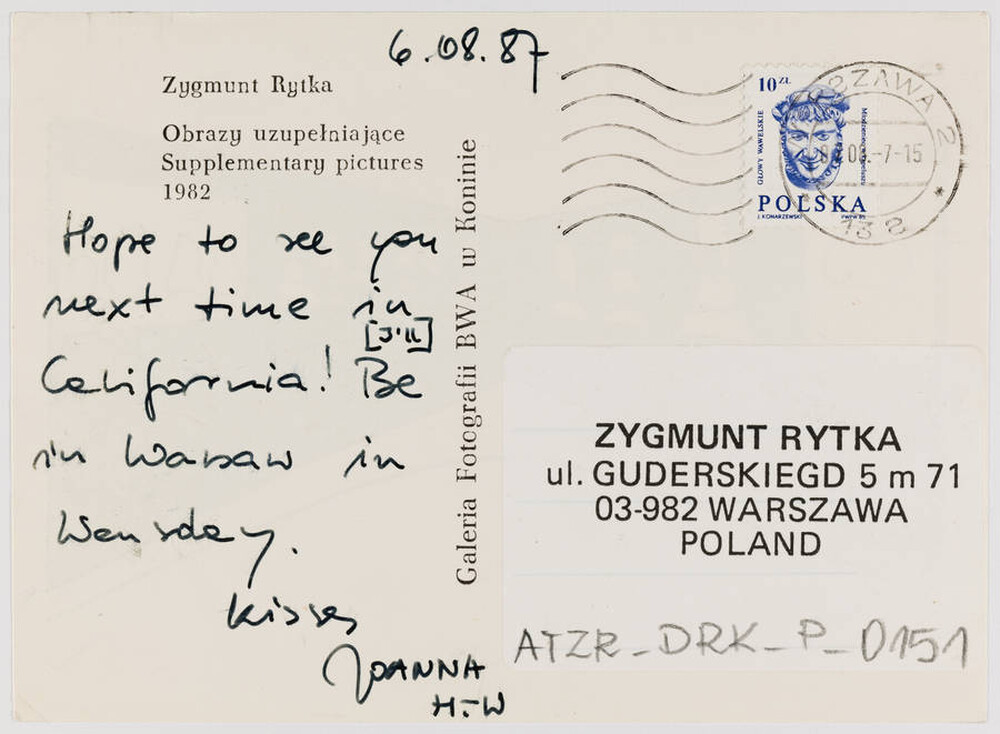 Karta pocztowa „Obrazy uzupełniające” Zygmunta Rytki (rewers)