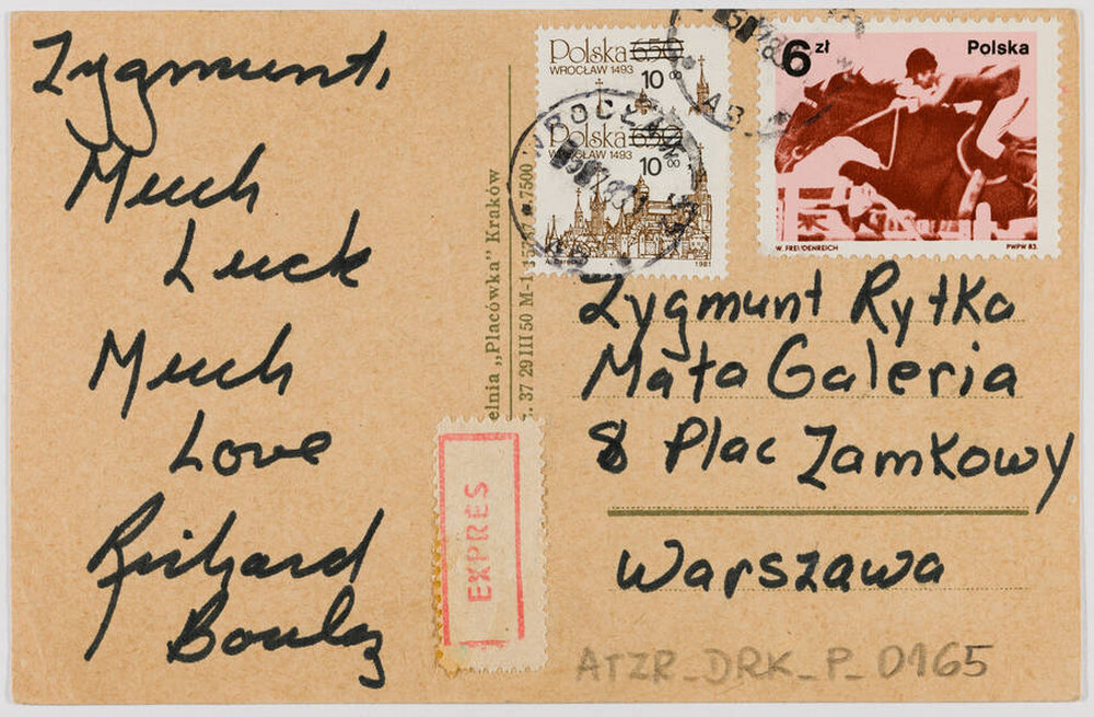 Rewers karty pocztowej od Richarda Boulez