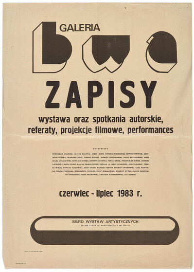 Plakat informujący o wydarzeniu artystycznym &bdquo;Zapisy&rdquo;