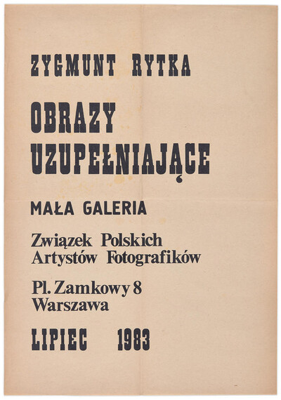 Plakat do wystawy Zygmunta Rytki &bdquo;Obrazy uzupełniające&rdquo;