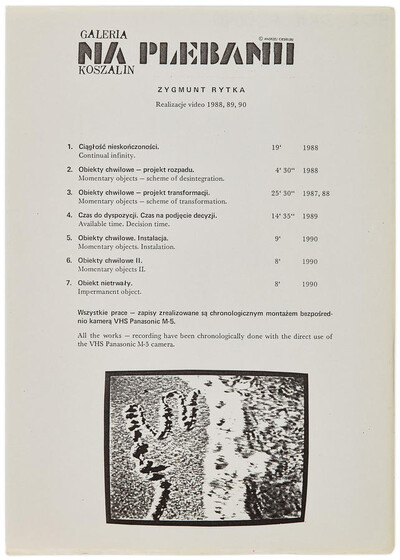 &bdquo;Realizacje wideo 1988, 1989, 1990&rdquo; Zygmunta Rytki
