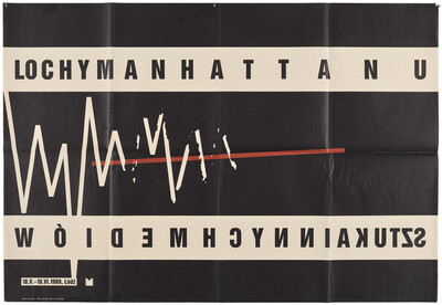 Plakat do wystawy &bdquo;Lochy Manhattanu, czyli sztuka innych medi&oacute;w&rdquo;