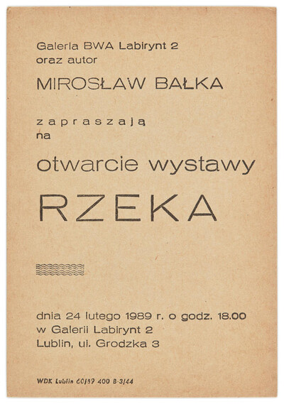 Zaproszenie na otwarcie wystawy Mirosława Bałki pt. &bdquo;Rzeka&rdquo;