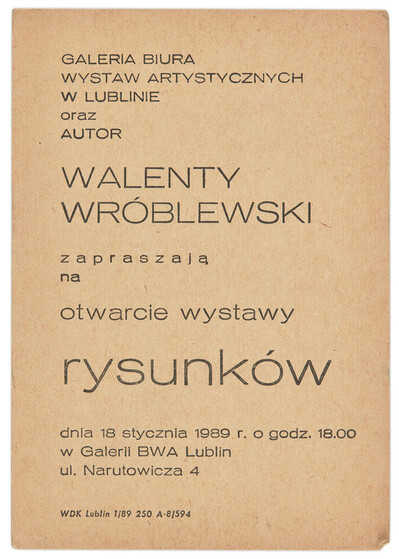 Zaproszenie na wystawę rysunk&oacute;w Walentego Wr&oacute;blewskiego