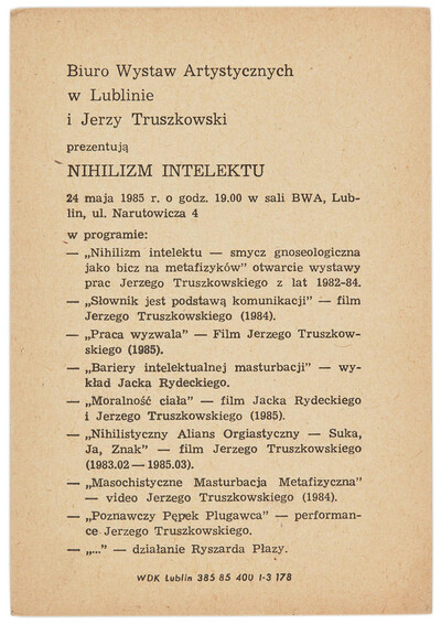 Zaproszenie na wystawę Jerzego Truszkowskiego pt. &bdquo;Nihilizm intelektu&rdquo;