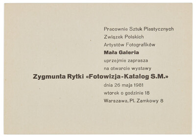 Zaproszenie na wystawę Zygmunta Rytki pt. &bdquo;Fotowizja - Katalog S.M.&rdquo;