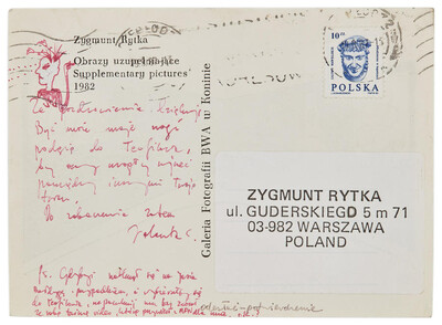 Karta pocztowa &bdquo;Obrazy uzupełniające&rdquo; Zygmunta Rytki (rewers)