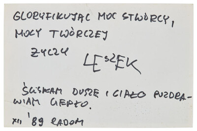 Fotografia Leszka Golca wykorzystana jako karta z życzeniami noworocznymi dla Zygmunta Rytki (rewers)