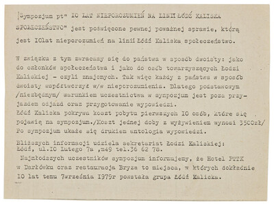Zaproszenie na Sympozjum pt. &bdquo;10 lat nieporozumień na linii Ł&oacute;dź Kaliska społeczeństwo&rdquo;