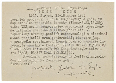 Zaproszenie na III Festiwal Filmu Prywatnego &bdquo;Nieme kino&rdquo;