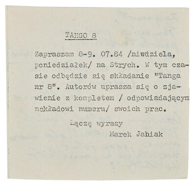 Zaproszenie na składanie &bdquo;Tanga nr 8&rdquo;
