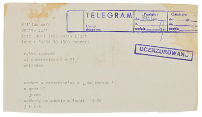 Telegram od J&oacute;zefa Robakowskiego do Zygmunta Rytki