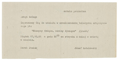 Zaproszenie do realizacji teledysku artystycznego pt. &bdquo;Maszyny drżące, kominy dymiące&rdquo;