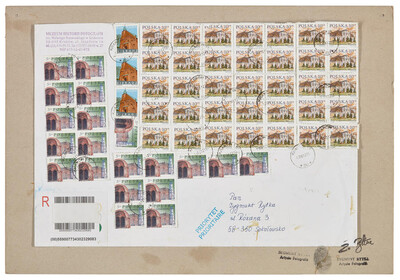 Koperta przesyłki adresowanej do Zygmunta Rytki z Muzeum Historii Fotografii w Krakowie