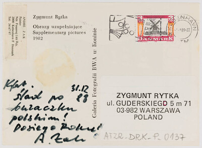 Karta pocztowa &bdquo;Obrazy uzupełniające&rdquo; Zygmunta Rytki (rewers)