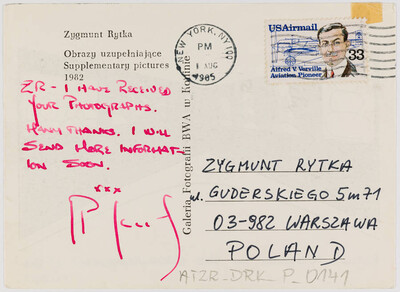 Karta pocztowa &bdquo;Obrazy uzupełniające&rdquo; Zygmunta Rytki (rewers)