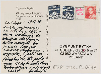 Karta pocztowa &bdquo;Obrazy uzupełniające&rdquo; Zygmunta Rytki (rewers)