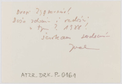 Self-portrait of Jerzy Lewczyński with New Year's greetings for Zygmunt Rytka (reverse)