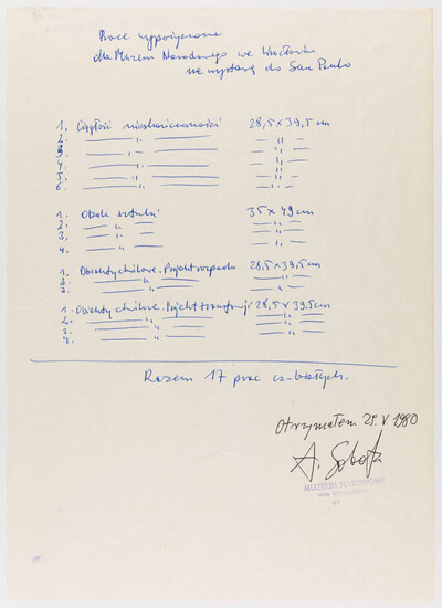 Biennale Sztuki w Sao-Paulo, wykaz prac wypożyczonych dla Muzeum Narodowego we Wrocławiu na wystawę
