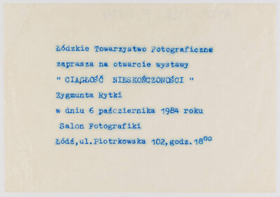 Zaproszenie na otwarcie wystawy Zygmunta Rytki &bdquo;Ciagłość nieskończoności&rdquo;