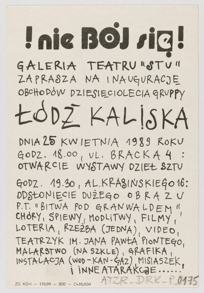 Rewers zaproszenia na inaugurację obchod&oacute;w dziesięciolecia grupy &bdquo;Ł&oacute;dź kaliska&rdquo;
